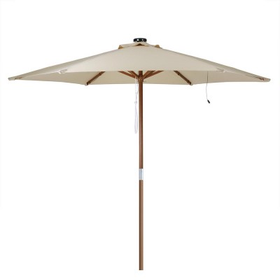 Yescom 9ft Wooden Outdoor Patio Umbrella Sunshade Gazebo Market Garden Pool w/ 40 LEDs White Light   